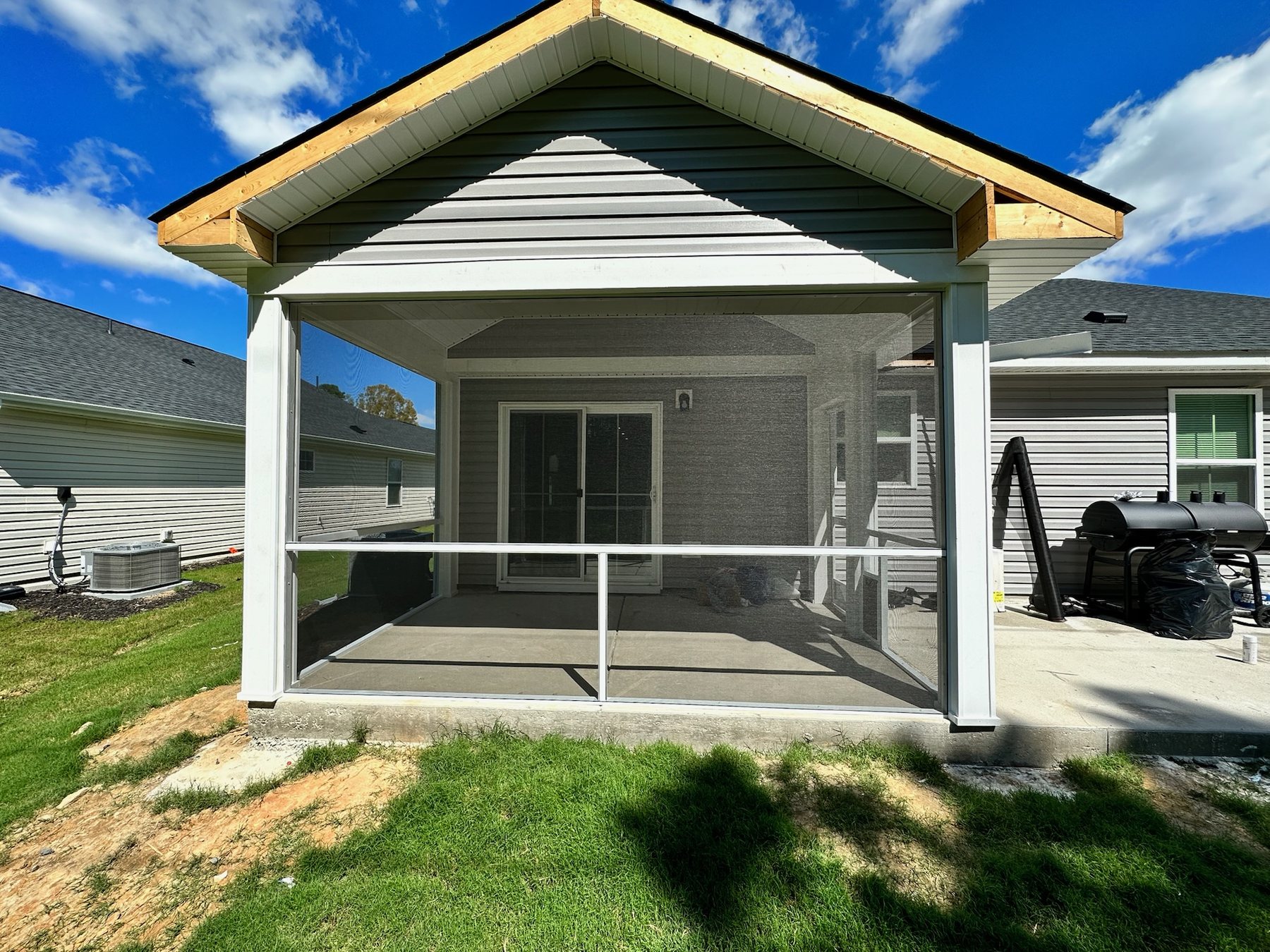 Custom extruded-aluminum screened porch completed by Best Screens in Angier, North Carolina.
