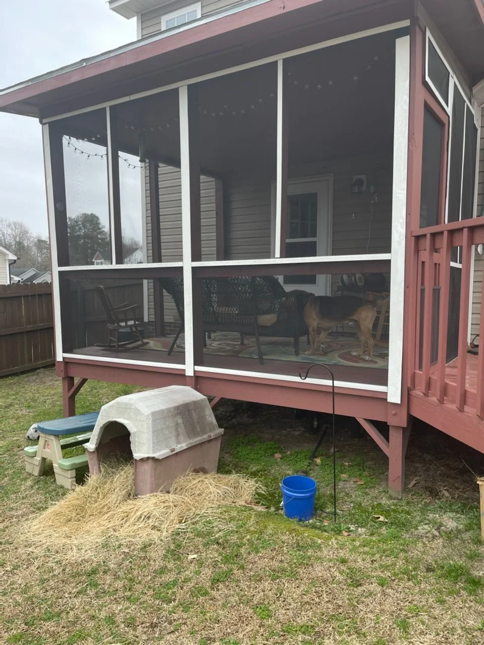 Screen Tight porch screening with white cap and standard mesh installed by Best Screens.