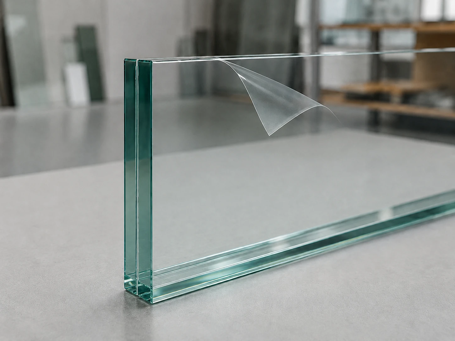 Representative educational image of two glass panes bonded by a clear interlayer without an air gap.