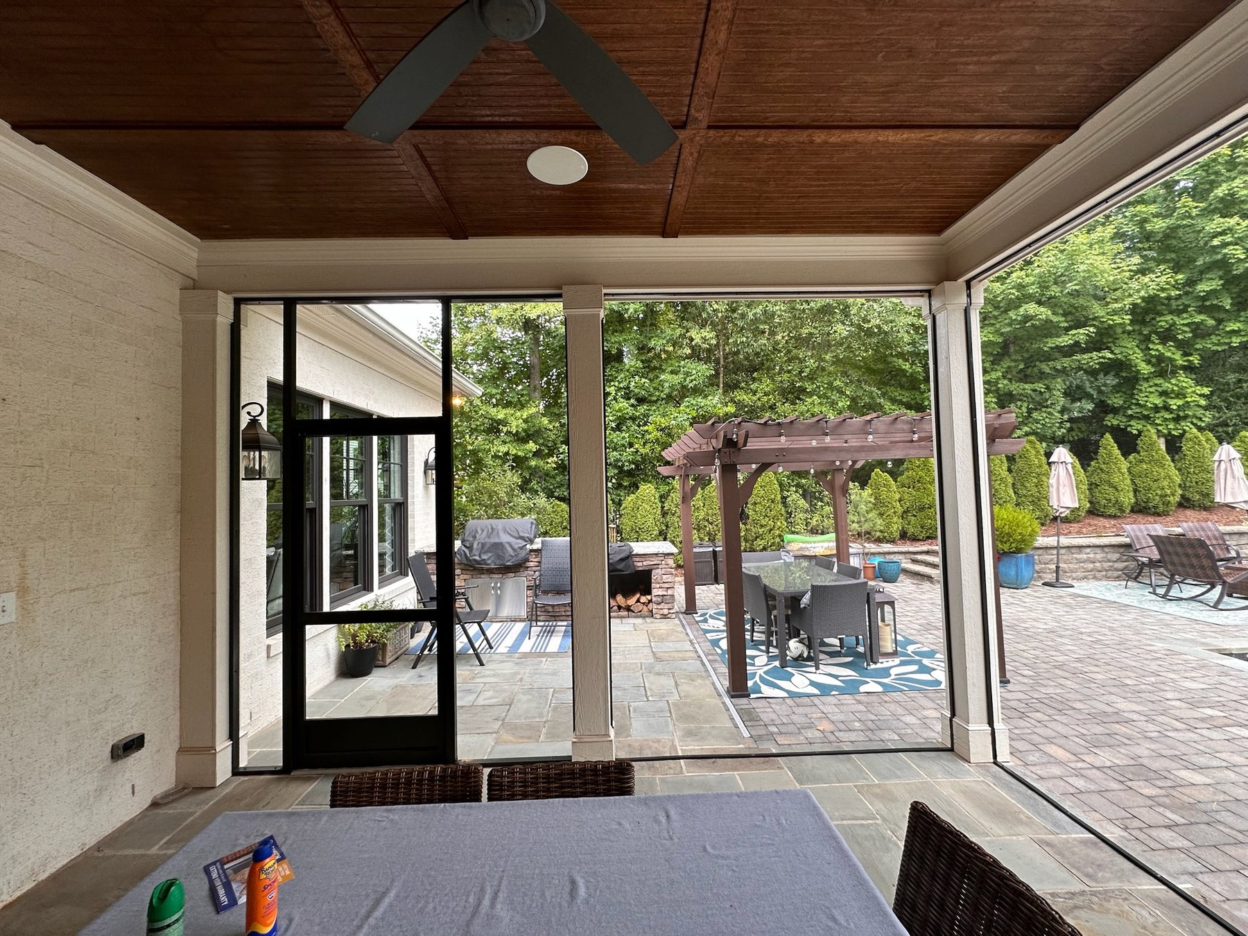 Interior view through a completed ARC porch-screening project in Raleigh, North Carolina.